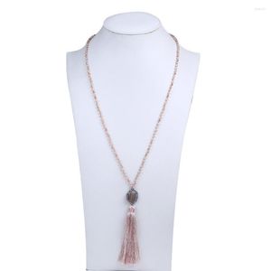 Collane con ciondolo Stile Boho Strass naturale Perline di pietra e Collana di cristallo con nappe Regali per ragazze a goccia lunga da donna