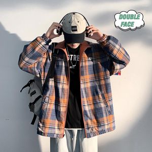 Jaquetas masculinas estilo xadrez de estilo preppy mens 2023 outono coreano moda windbreaker harajuku hip hop casual masculino