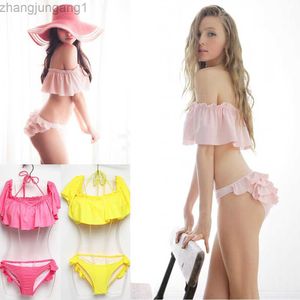 Designer Fashion New One Line Collar Shoulder Strap Leaf Edge Sexy and Lovely Bikini Small Chest Gathered Steel Support Swimsuit Women's Swimsuit T Shirt Tops