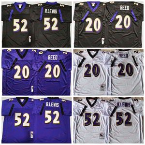 NCAA 75. Vintage Throwback Football 20 Ed Reed Jersey Männer Retro 52 Ray Lewis Black Purple White Alle genäht