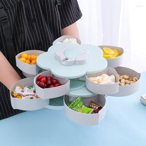 Plates Rotatable Flower Petal Fruit Wedding Candy Tray Living Room Coffee Table Melon Seeds Snack Storage Box