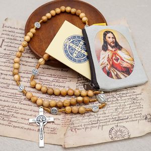 Hänghalsband hand flätade rep träpärlor benedikt kors radband exorcism halsband sträng mode män religiösa smycken rosarios