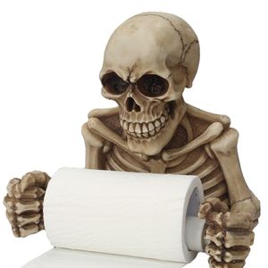 Dekorative Objekte Figuren Kreative Totenkopf Statue Rolle Papierhalter Wandhalterung Harz Skulptur Home Desk Decor Geschenk Halloween Party Dekoration Drop 230508