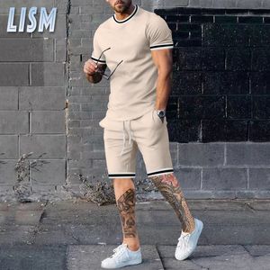 Erkeklerin izleri Lism Yaz Yaz Erkekler Trailsuit Casual T-shirt şortu iki parça Set Erkekler Spor Giyim Kısa Kollu Mens Set Sports Suit 230508