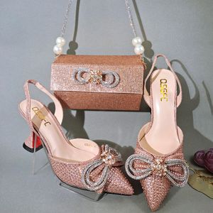 Sandals QSGFC Peach Color Pointed Wine glass heel Design Ladies Shoes Dual-Use Ladies Bags Wedding Party Shoes Bag 230508