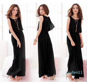 Summer Bohemian Women Chiffon Ankle-Length Long Dresses Sleeveless Vest Dress Vestidos,