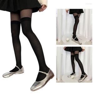Women Socks Faux Over Knee Sock Tights Vertical Striped Jacquard Thigh High Pantyhose