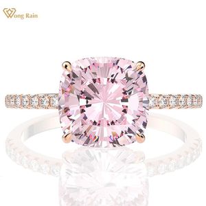 Solitaire Ring Wong Rain 100% 925 Sterling Silver Created Sapphire Gemstone Wedding Engagement Rose Gold Ring Fine SMEEXKE PROCYLLE 230508