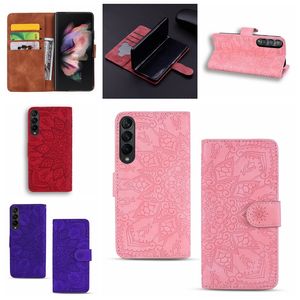 Zfold4 Cases Imprint Flower Folding Cases For Samsung Z Fold 4 3 Fold4 Galaxy Fashion Luxury Wallet Retro Sunflower Hard Plastic Card Slot Holder Flip Cover Pouch