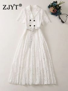 Runway Hollow Borderyer White Dress for Women Summer 2023 Elegante Festa de luxo Midi Vestidos Sleeve Short Holiday Recedes