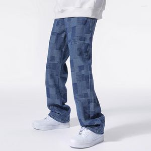 Herr jeans 2023 ankomster vår streetwear män baggy retro trend mode jacquard bred ben denim hip hop last jean byxor