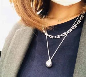 simple sliver rose gold big ball chain necklaces for girls women mom daughter lovers set designer jewelry diamond unisex Party Wedding gifts Birthday With bag