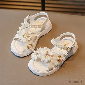 Sandals Flowers Girls Summer Sandals Pearl Party Wedding Fashion Kids Princess Shoes Comfortable Soft Hook Loop Children Sandals