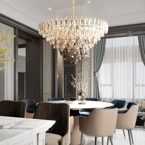 Lustres americanos pós -modernos lustres de luxo de luxo Crystal Feather Art Decoration Adequado para a sala de estar de jantar Chand