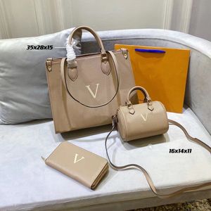 Designer Three-Piece Bag Totes Luxury Brand Purse Single dragkedja Plånböcker Kvinnor Handväskor Tote Real Leather Bags Lady Pures Purses Duffle Bagage år 1978 038