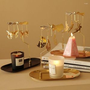 Candle Holders Gold Candlestick Rotating Romantic Rotation Spinning Fairy Tea Light Base Drop