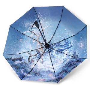 Umbrulhas Creative Portable Dobring Umbrella Black Coating com Sun UV e Rain Protection Fashion Fashion Parasol UPF 50 para mulheres 230508