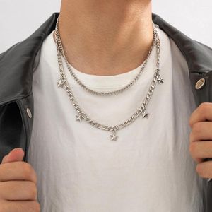 Pendant Necklaces Pentagram Men's Hip-hop Metal Necklace Simple Style Double-layer Choker Chain Short Men Jewelry