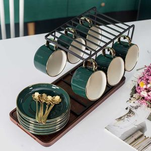 Coffee Tea Tools British style family exquisite breakfast ceramic coffee cup set luxury net saffolder tea cup stirring pull flower cup gift box P230508