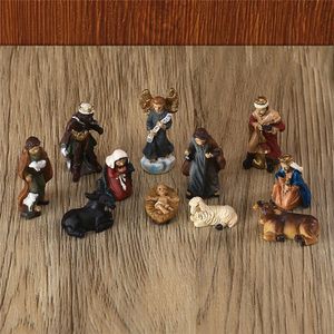 Decorative Objects Figurines Statue Nativity Scene Set Christmas Crib Baby Jesus Manger Miniatures Ornament Church Catholic Gift Home Decor 230508