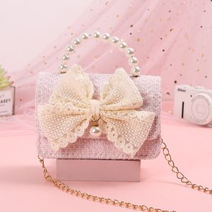 Handväskor barn mini handväska söta prinsessor crossbody väskor för flickor bowknot fest handväska småbarn linne plånböcker och handväskor gåva 230508