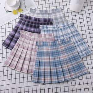 Saias saia xadrez plissado plissado de cintura alta feminino de verão A-line coreana estilo escolar de estilo de estilo eam roupas de dança mini saia curta 230508