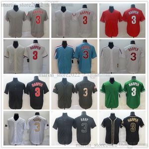 Stitched Men Women Kids Bryce 3 Harper Baseball Jerseys Cream White Grey Red Blue Wholesale Lady Youth Sports Shirts Sewn