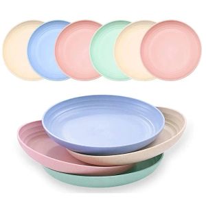 4 Dinner Dishes Wheat Straw Dinner Plates Set Eco Friendly Full Tableware Of Plates Set Kitchen Accessories Plates Dinnerware