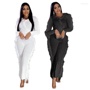 Женские спортивные костюмы Женщины o Neck Black White Sexy Pant Set 2 куски одежда костюм