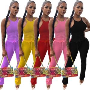 NEW Designer Tracksuits Summer Jogger suits Two Piece Sets Women Tracksuits Sleeveless Tank Crop Top Leggings Solid Outfits Sports Suits Wholesale Clothes 9835