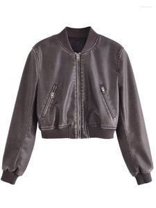 Giacche da donna MESTTRAF Sexy Design 2023 Giacca bomber in ecopelle moda donna Cappotto vintage a maniche lunghe con cerniera frontale Capispalla femminile