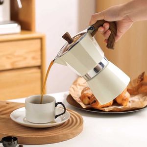 コーヒーポット150ml 300mlビンテージハンドルウッドエスプレッソメーカーMoka Pot Italian Coffee ToolsキッチンコーヒーアクセサリーP230508