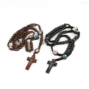 Hänge halsband Komi Katolska Kristus Ortodoxa träpärlor ihåliga korshalsband för kvinnor män religiösa Jesus Rosary smycken gåva