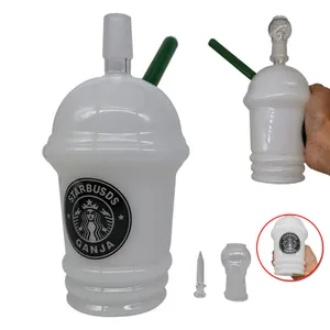 8 inch Starbucks Cup Glass Bongs Hookah Water Pipes Dab Rigs and Oil burner Glass Pipes Bongs Hookah Smoking Accessories Black Thick Water Bongs for smoke