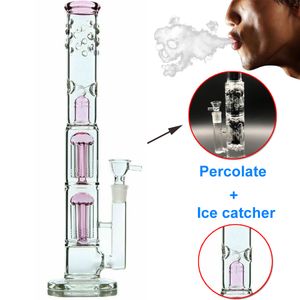 15 Inches Big Glass Bongs Hookahs Beaker Bong dab rig catcher Thickness Double Percolator Glass Bong Recycler Smoking Heavy Water Pipes With 18 mm Male Joint Bowl Bong