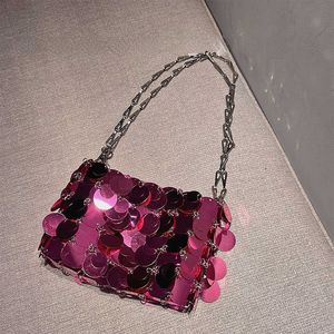 Axelväskor rosa paljetter handväskor för kvinnor liten tygväska bling mode lady hink handväska flickor glitter handväska ny lyx 230426