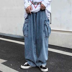 Erkekler kot pantolon geniş bacak denim kot erkekler sonbahar baba trend diş gevşek düz büllü pantolon Japon gevşek hip hop 2023 yeni z0508