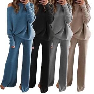 Siłownia odzież Activewear 1 Set Slanted Szyjka Bluza drewna spodnie kobiety kobiety górne spodnie długie rękaw do biegania