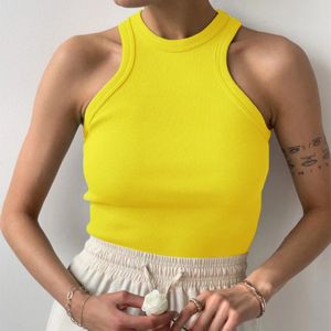 Camisoles Tanks Tops Женщины Желтые повседневные жилеты без рукавов Camis плечо женская вязаная летняя женщина 230508