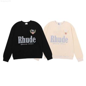 Hoodies Sweater Rhude Grand Prix Pirinç Baskı Markası Yüksek Sokak Gevşek Erkekler ve Kadın Sevenler Ins Yuvarlak Boyun