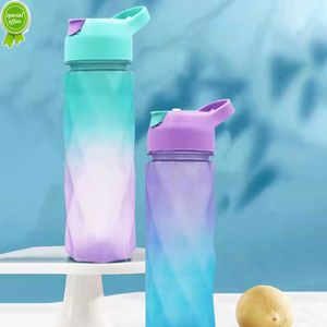 600ml Water Bottle with Straw for Girls Gradient Diamond Drinking Bottle Sports Water Bottle Reusable Plastic Cups Adult Student