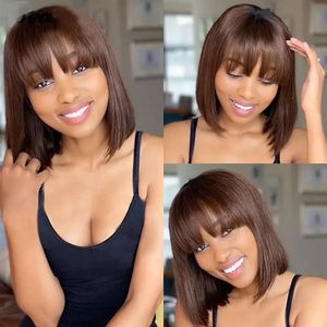 Cute Blonde Bob Wig Human Hair Wigs For Women Human Hair Brown Wig With Bangs none lace glueless Short Straight Brazilian