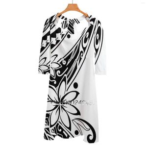 Casual Dresses Polynesian Black And White Tribal Square Neck Dress Cute Loose Print Elegant Beach Party Hawaiian Samoan