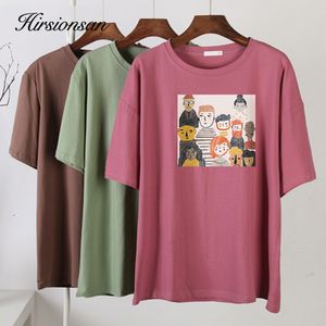 Women's T-Shirt Hirsionsan Summer Kawaii Hand-painted Printed T Shirt Women Loose Harajuku Cotton Clothes Female Plus Size O-neck Pullover Top 230508