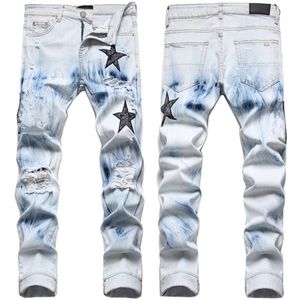 pants mens denim designer jeans Men's Jeans man Hole patches tide feet stretch cultivate one's morality pants mens jean