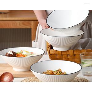 Bowls Japanese Ceramic Bowl 8 Inch Solid Color Round Noodle Soup Dinnerware Cooking Microwave Heating Modern Simplicity