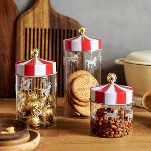 Garrafas de armazenamento latas herméticas jarra de chocolate de natal para especiarias recipiente de vidro com tampas à prova de umidade carrossel biscoito de cozinha garrafa