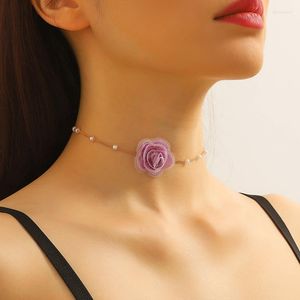 Pendanthalsband 2023 Fashion Red Purple Black Rose Flower Choker Halsband för kvinnor Sexig delikat Pearl Kort kvinnliga festsmycken