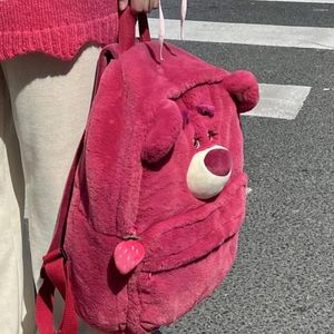 School Bags Cartoon Y2k Sweet Fluffy Backpacks ManWomen Kawaii Furry Woman Cute Bear Cotton Plush Backpack Back To