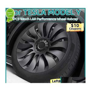 Diğer İç Aksesuarlar 4pcs Tesla için 19inch Hub Kapağı Model Y 2023 Tekerlek Hubcapperformance Değiştirme Sol Hubcap Fl Rim E DHC15